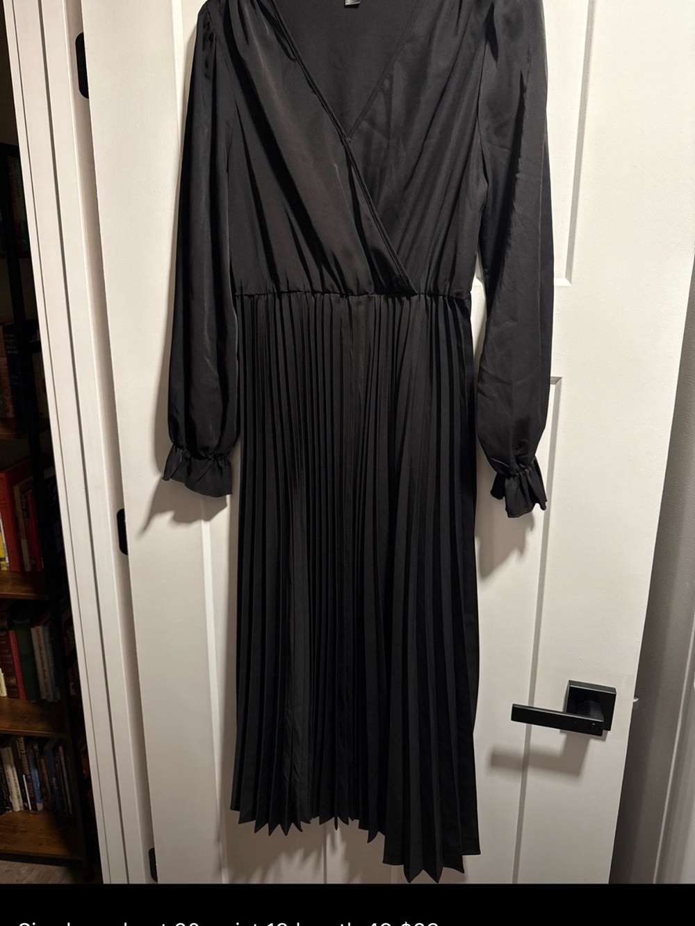 Elegant Black Pleated Long-Sleeve Wrap Dress